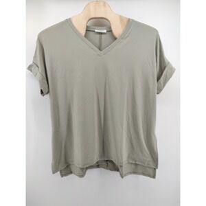 Zenana Womens V-Neck Tunic Top  Cuffed Sleeve Oversized Tee Sage Size 2X